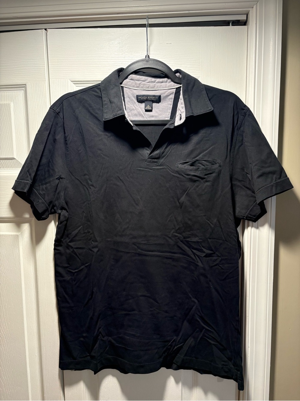 Banana Republic Black Men's Polo Shirt with Contrast Collar
